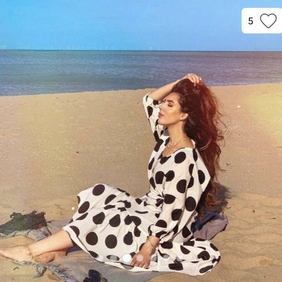 H&M LYOCELL BLACK WHITE SPOT BLOGGER WRAP DRESS XS - Picture 4 of 11